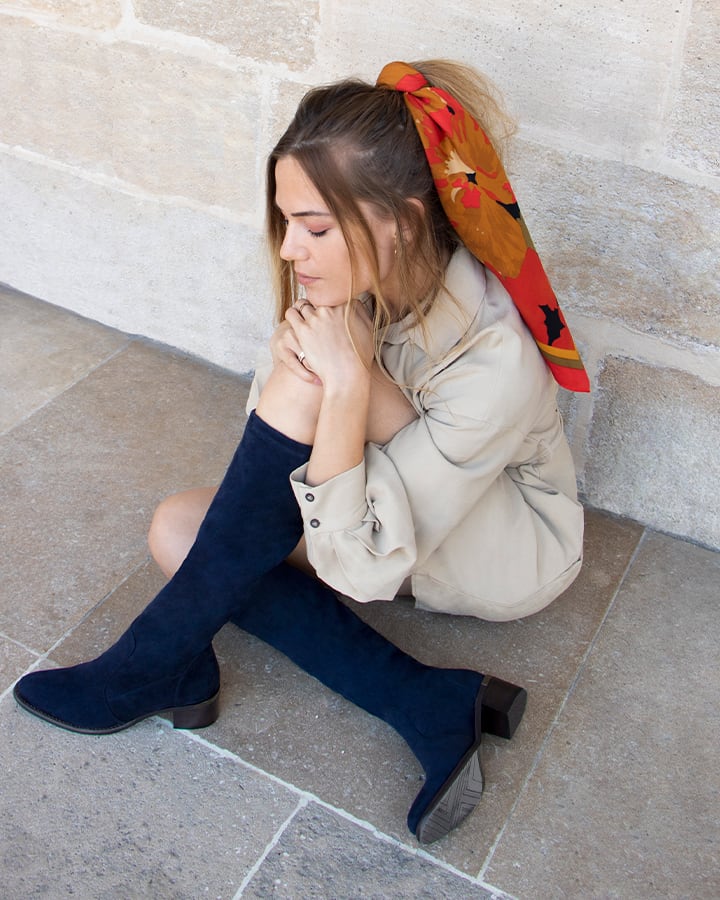 Bottines à talon en tissu noir effet chaussette