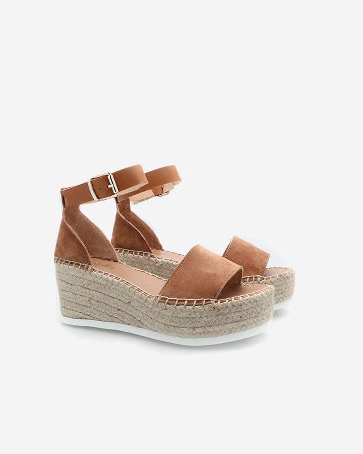 ESPADRILLE COMPENSEE VELOURS CAMEL