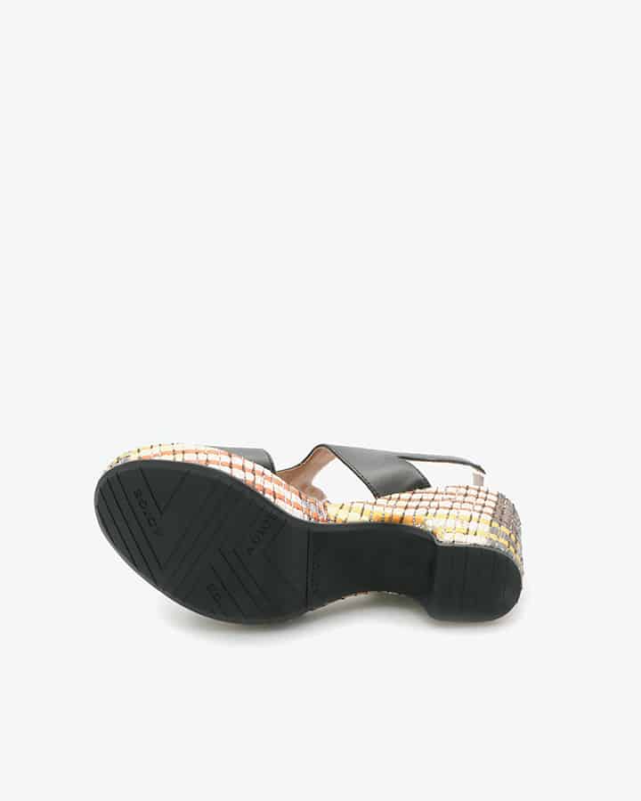 Sandale Semi-Compensée Cuir Noir