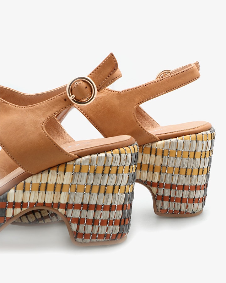 Sandale Semi-Compensée Cuir Camel