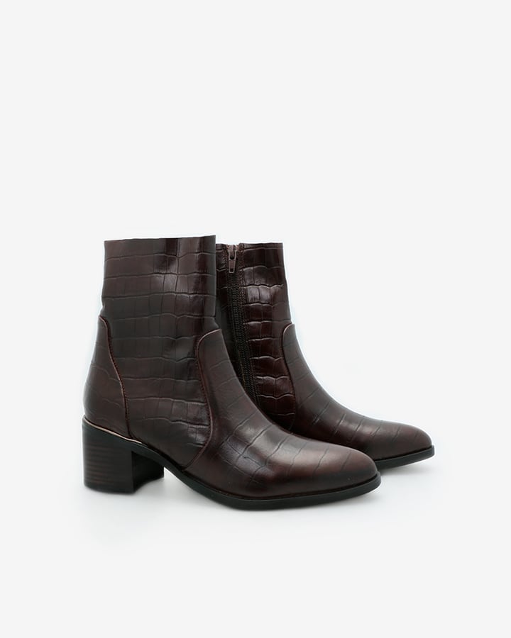 Bottine cuir effet croco marron Holly