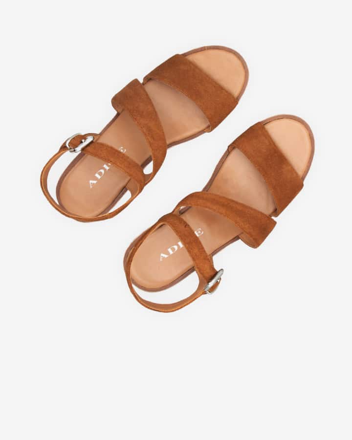 sandales compensées cuir camel