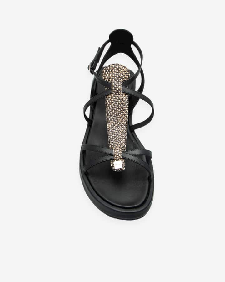 sandale compensée cuir noir