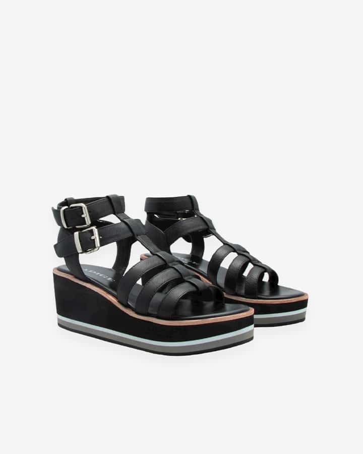 sandales compensées cuir noir
