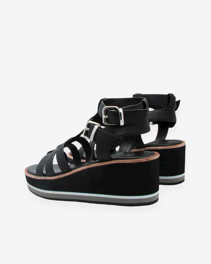 sandales compensées cuir noir