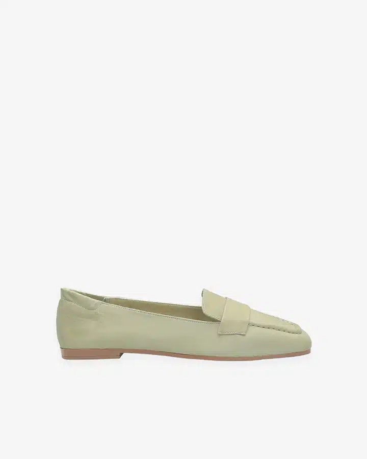 Mocassin vert cuir Femme