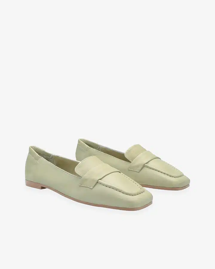 Mocassin vert cuir Femme
