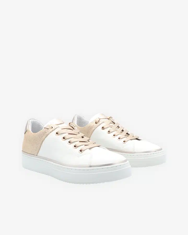 basket bi-matière argentée blanc cuir femme