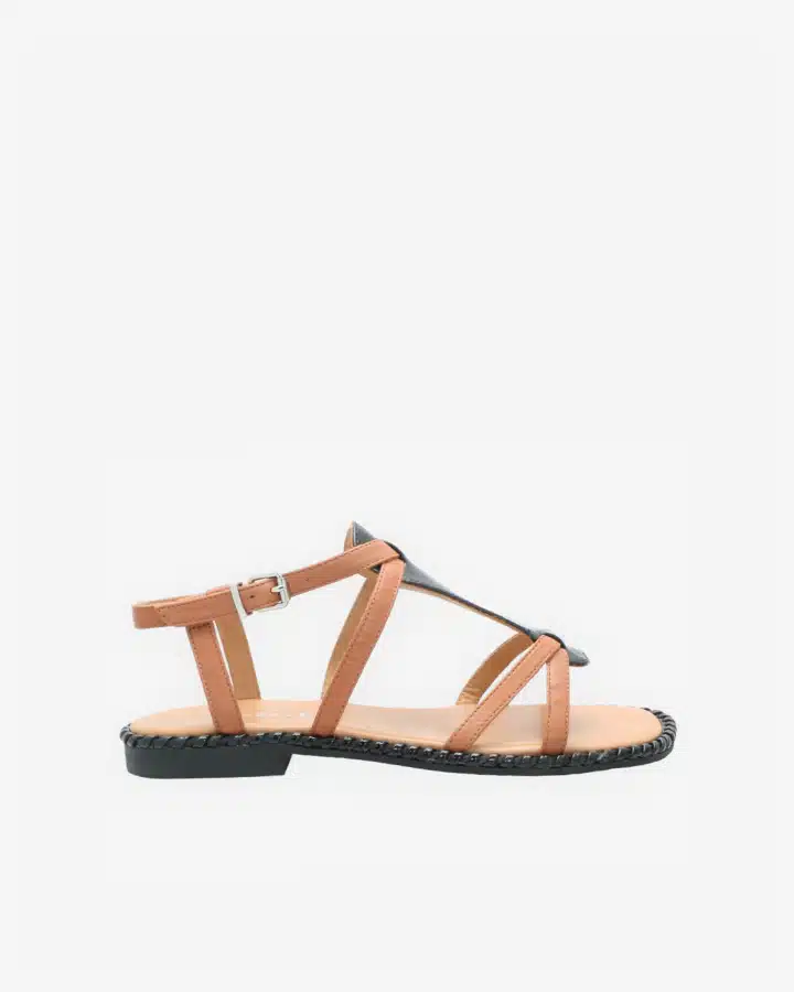 sandale plate cuir noir Denia