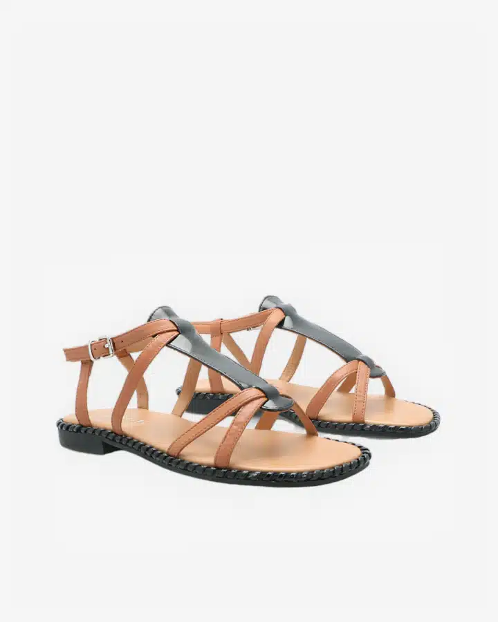 sandales plates cuir noir Denia