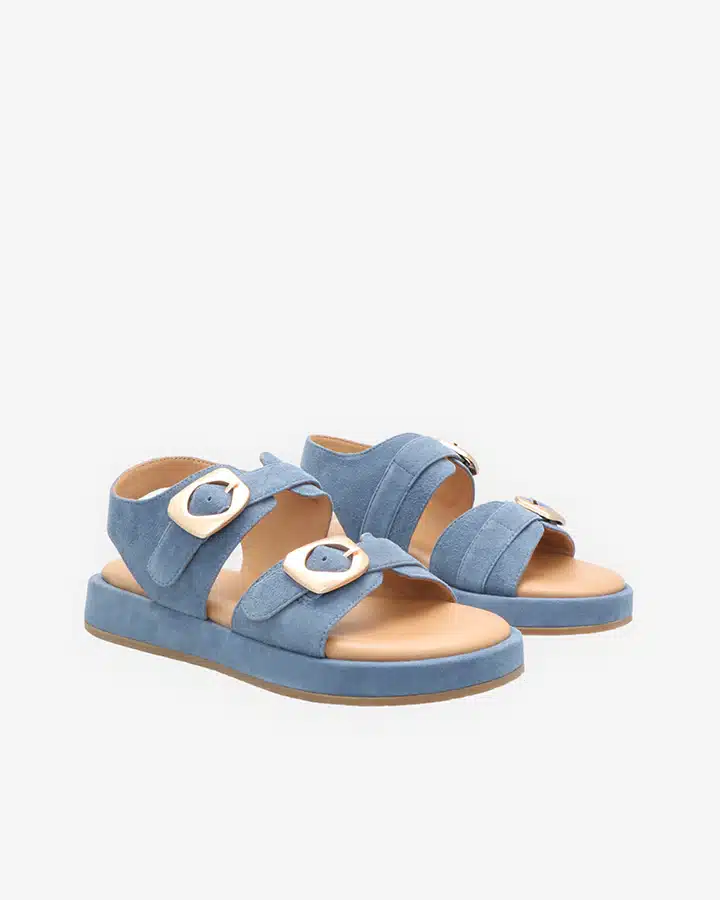 Sandale cuir velours bleu jean Gianni 2