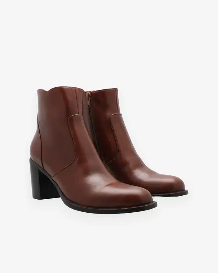Bottine talons cuir marron