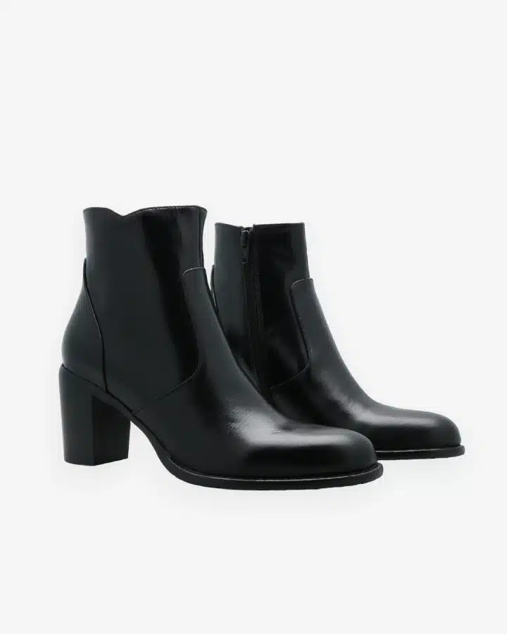 Bottine talons cuir noir