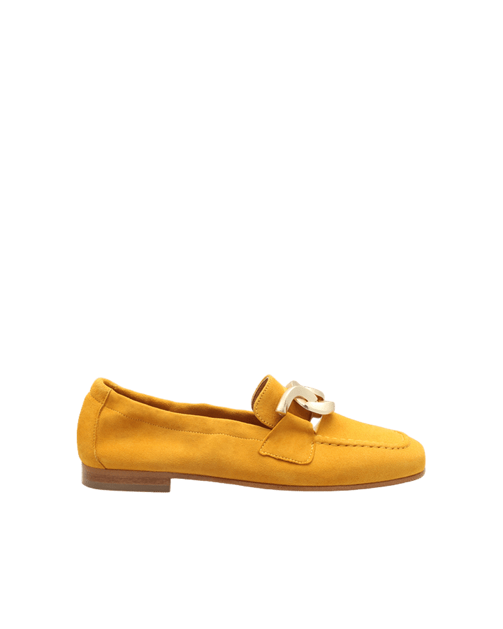 adige mocassin en daim jaune moutarde