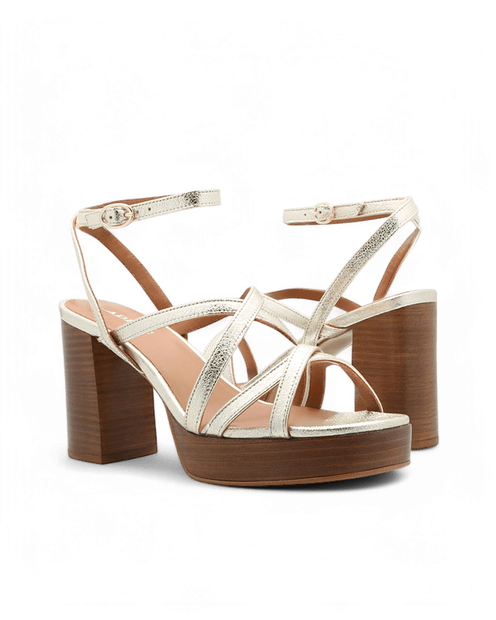Sandales à talons carrés dorées Sedan