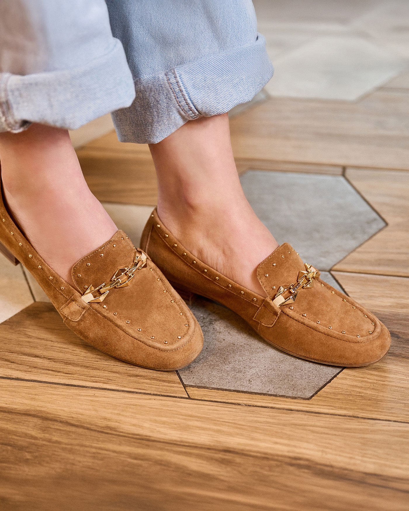 Mocassin en daim femme havane Kama Adige