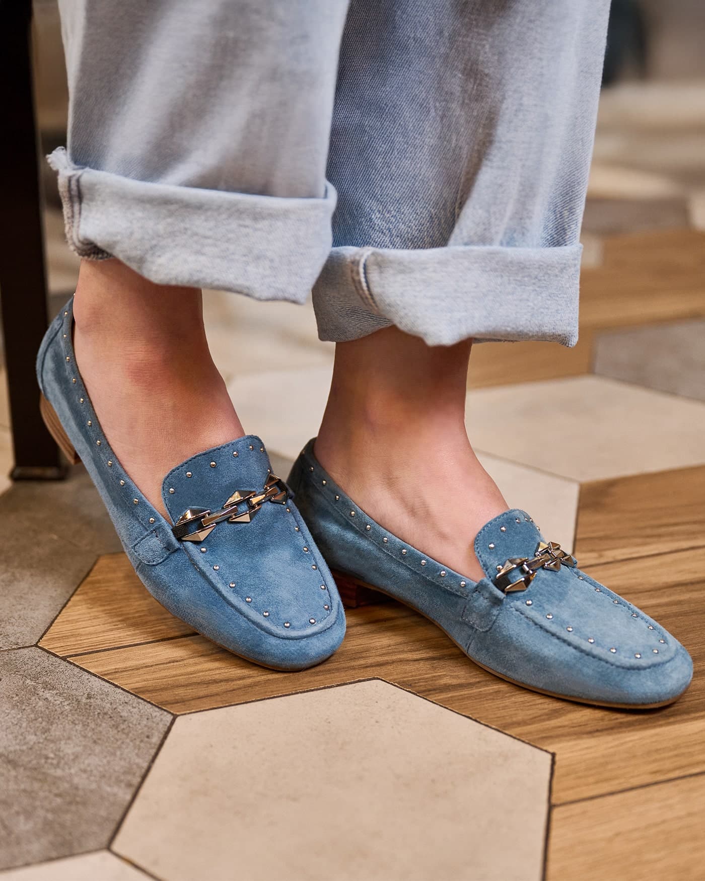 Mocassin en daim femme bleu Kama