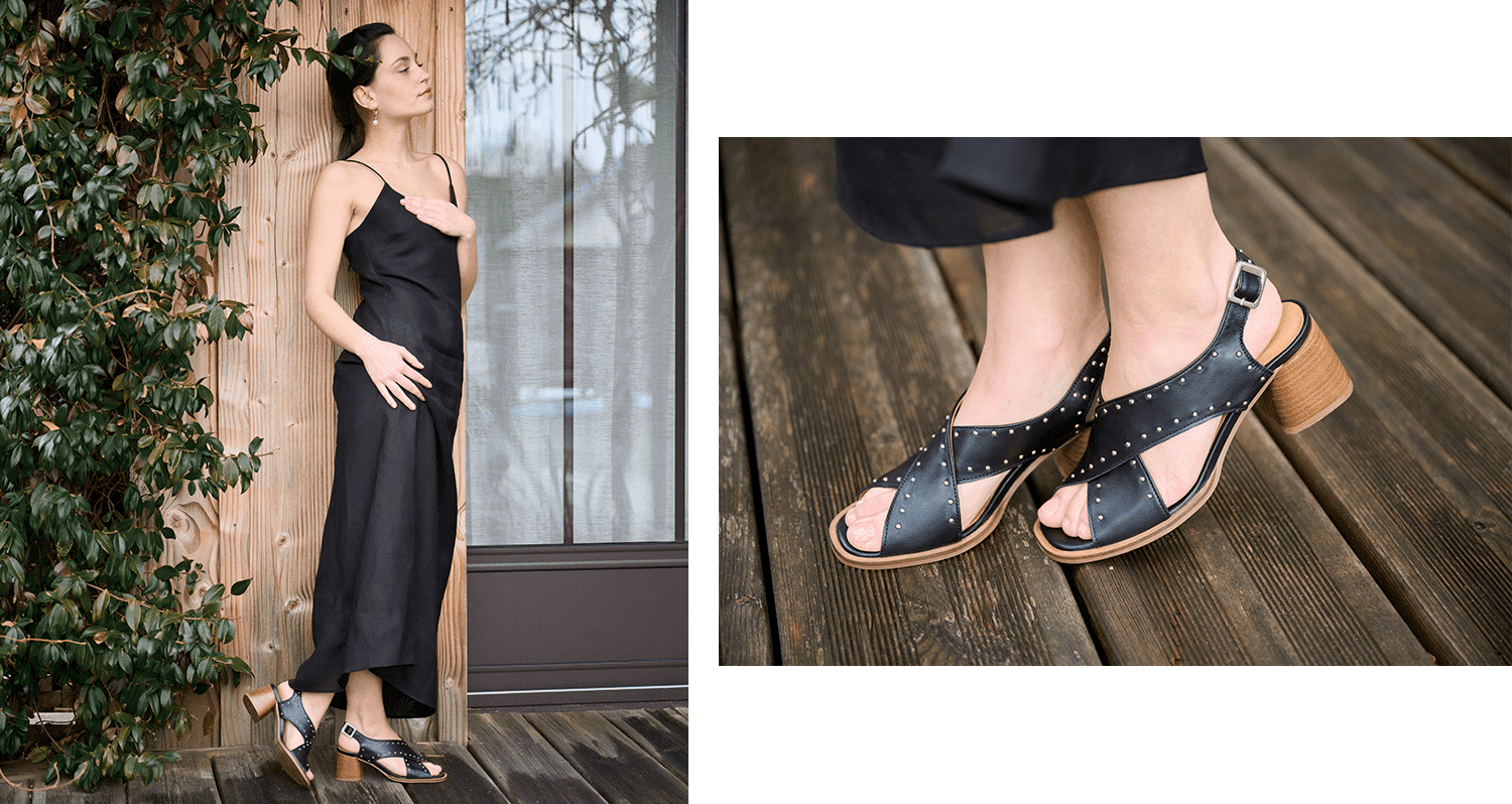 sandales en cuir noir Romy Adige