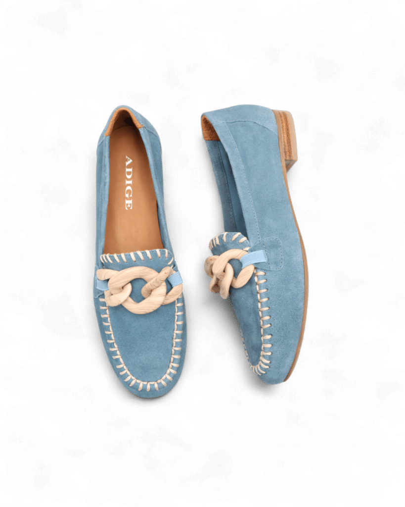 Mocassins daim femme bleu Lenny adige