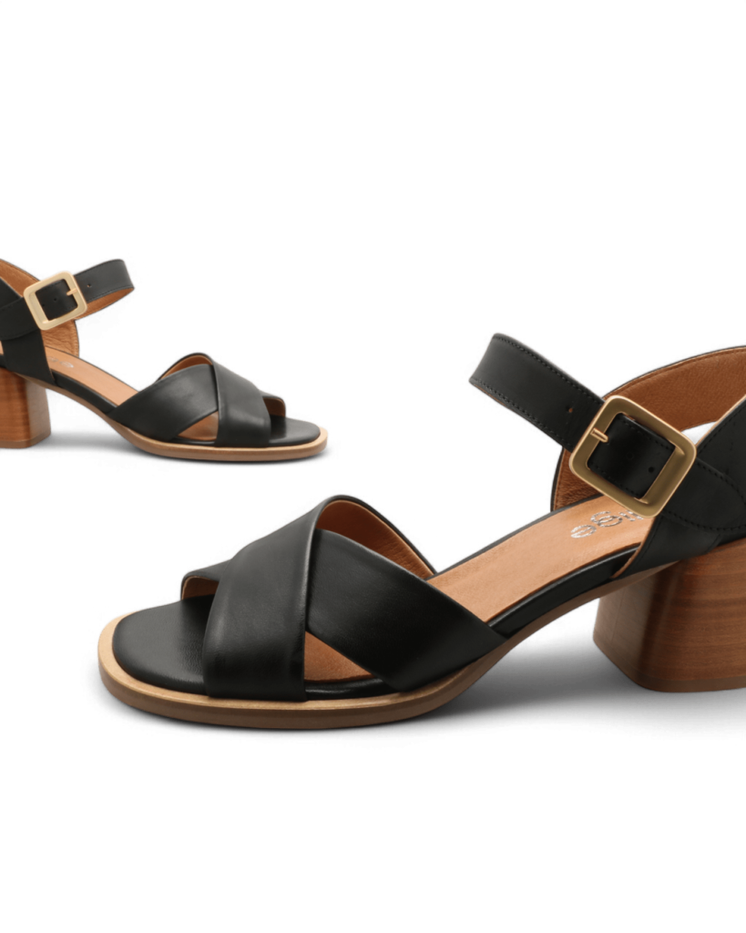 sandales à talon cuir noires rita adige