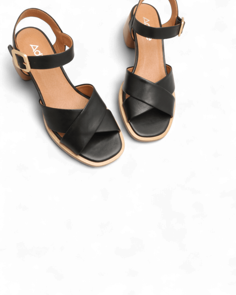 sandales à talon cuir noires rita adige