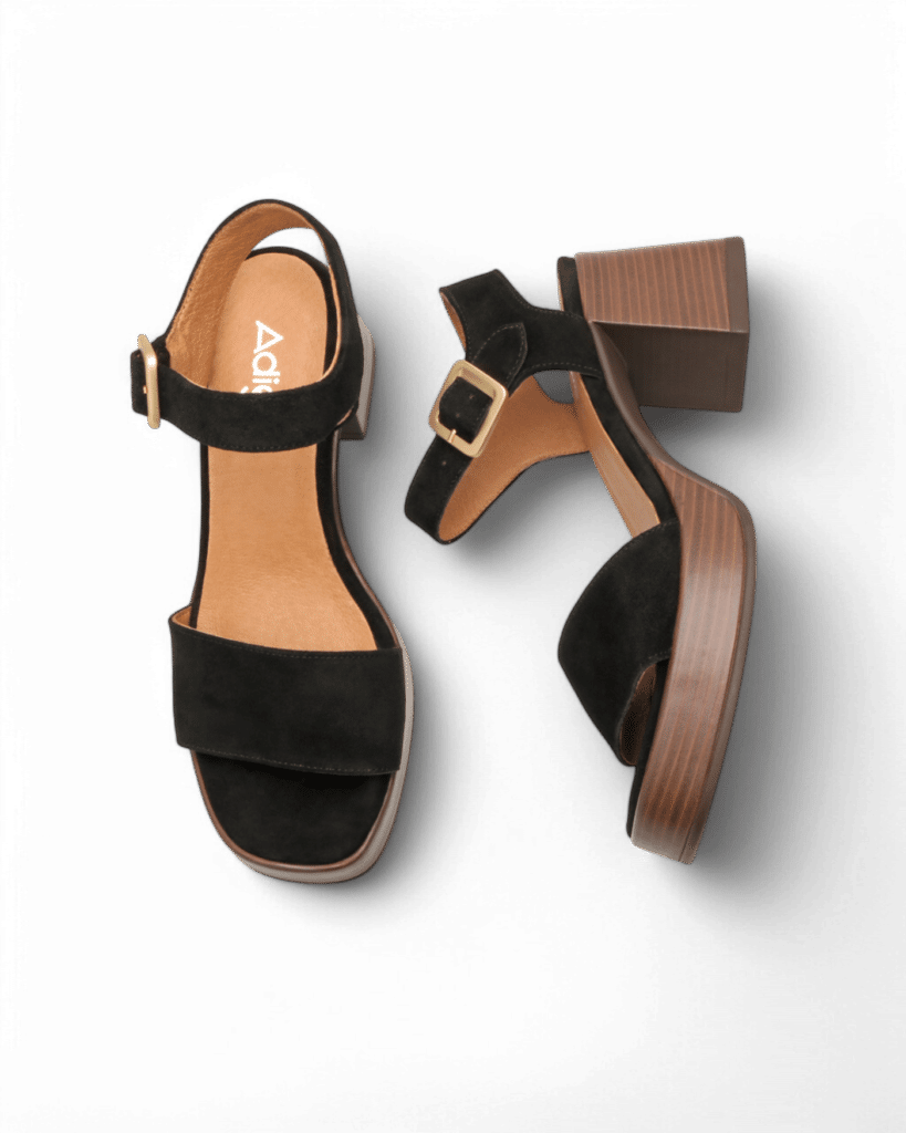 Sandales talon carré noires Seal adige
