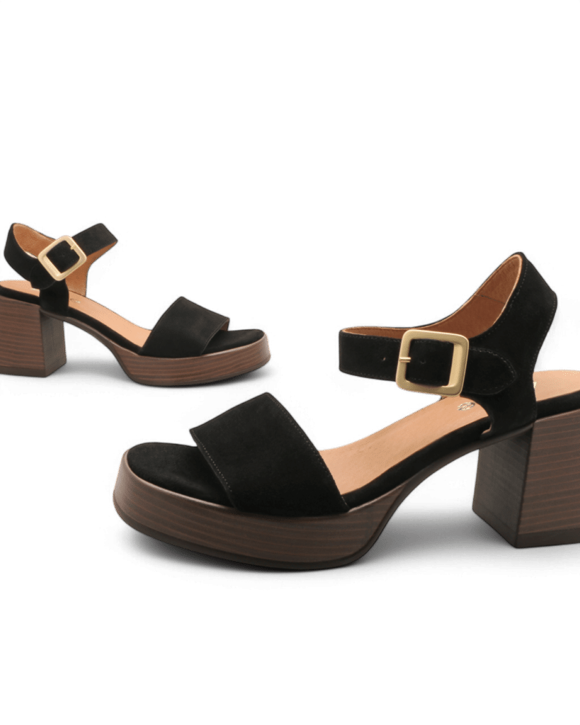 Sandales talon carré noires Seal adige
