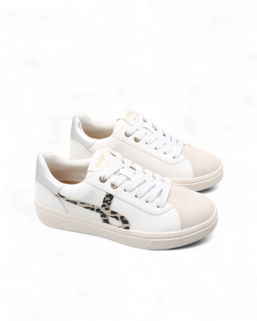 Basket blanche et leopard femme