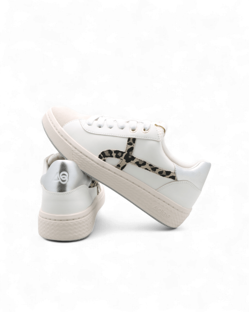 Basket blanche et leopard femme