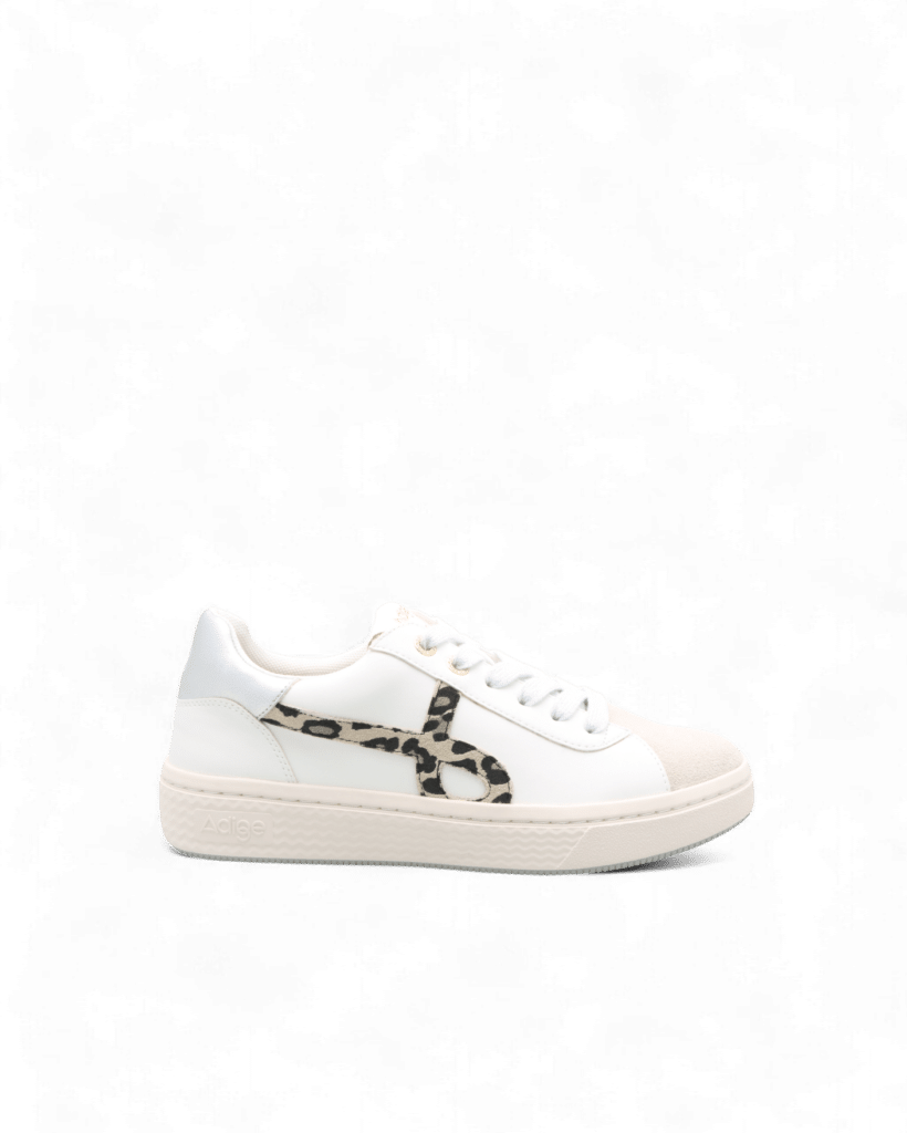 Basket blanche et leopard femme