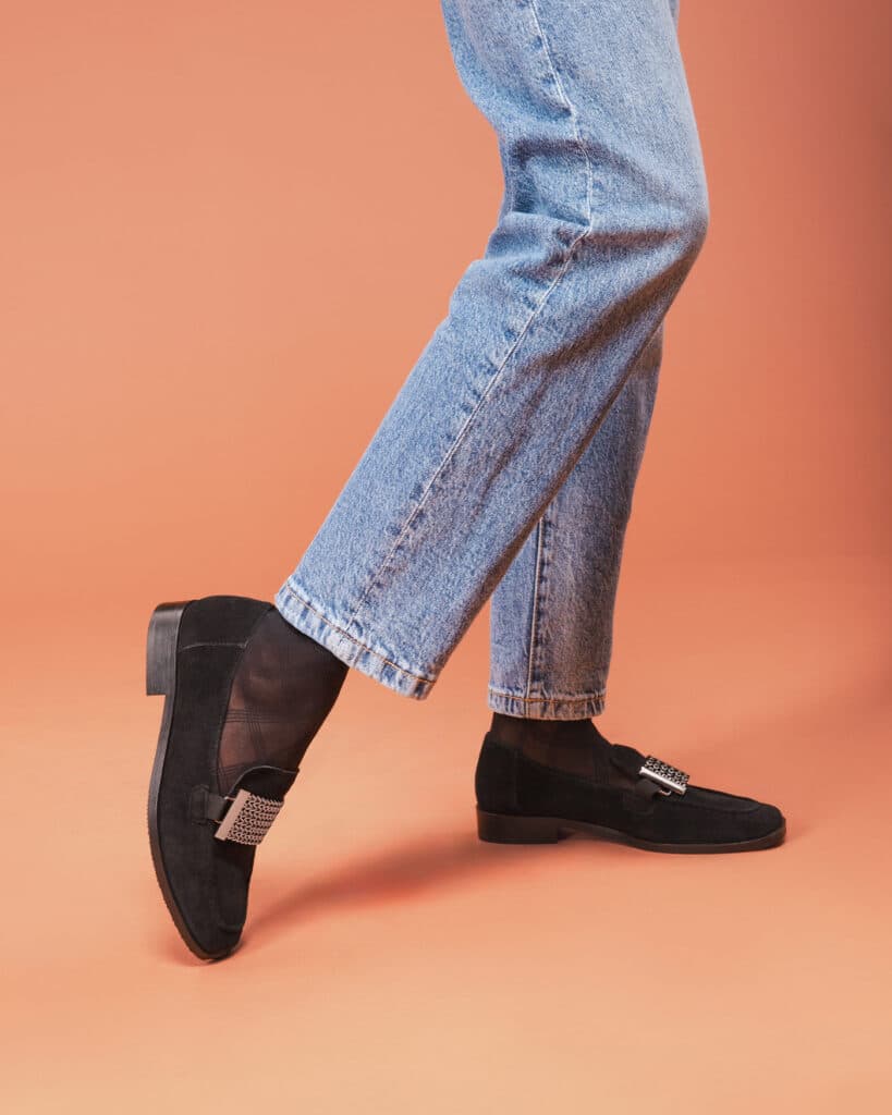 Mocassin femme noir daim
