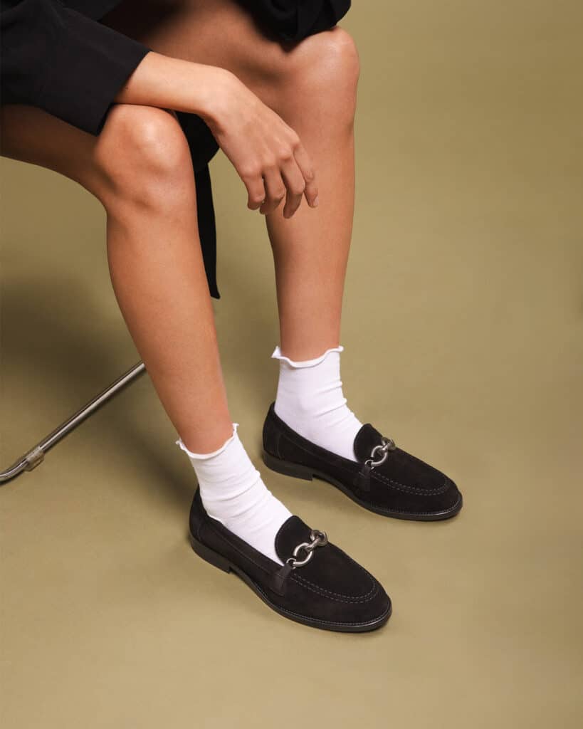 Mocassin daim noir femme
