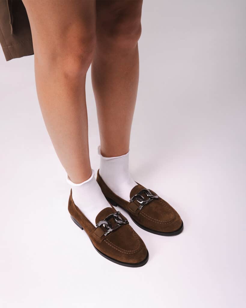 Mocassin daim marron femme