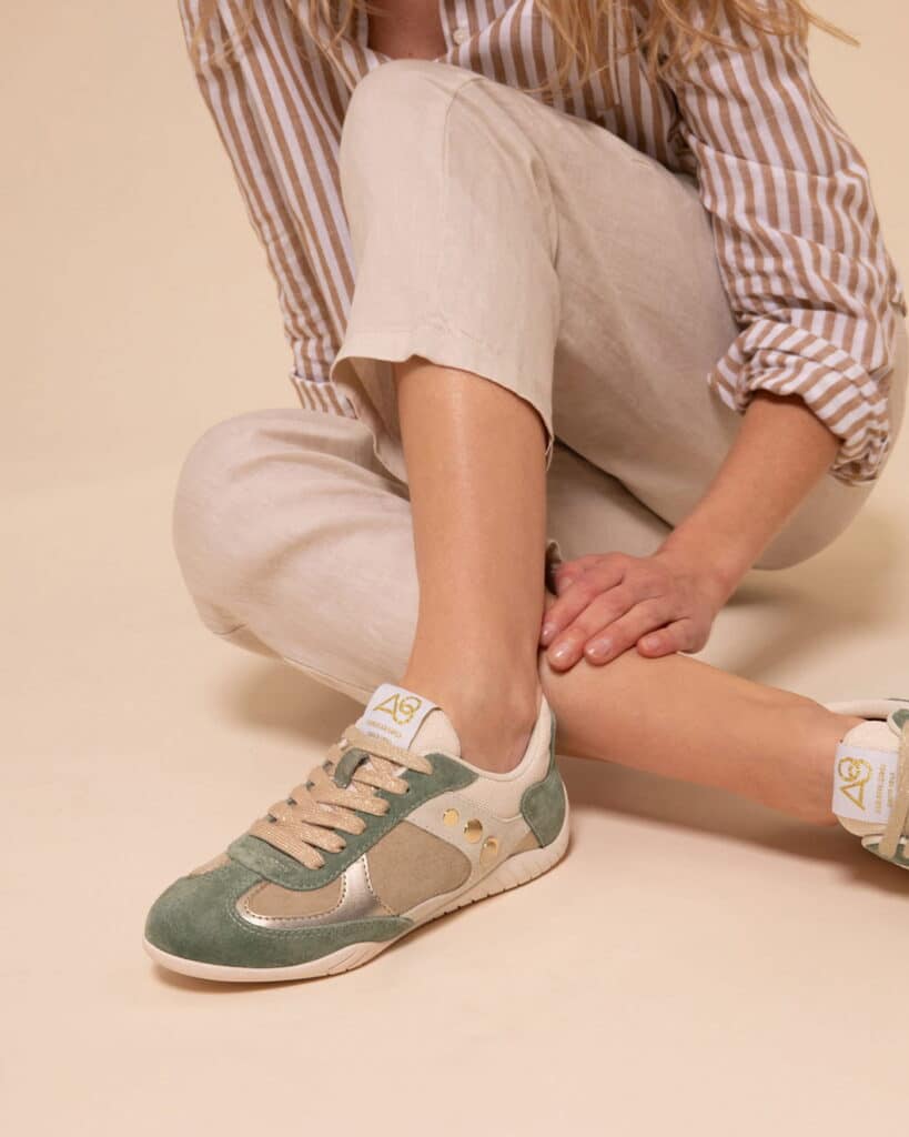 Basket basse femme verte et beige