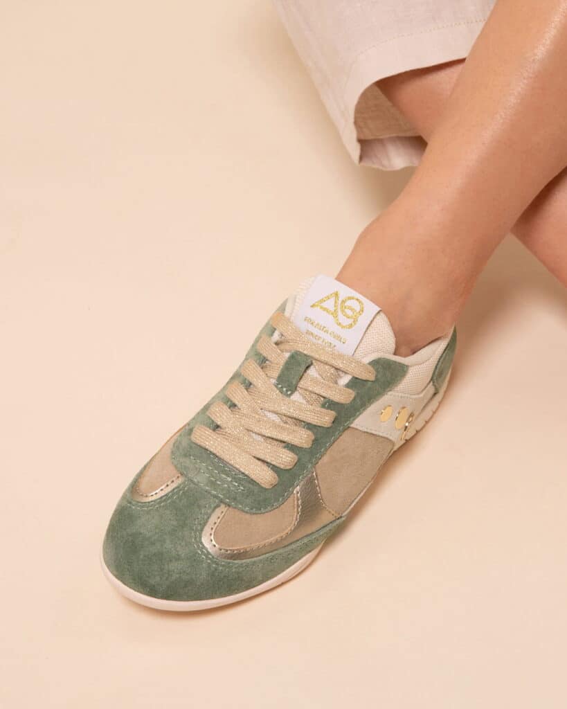 Basket basse femme verte et beige
