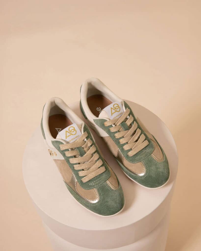 Basket basse femme verte et beige