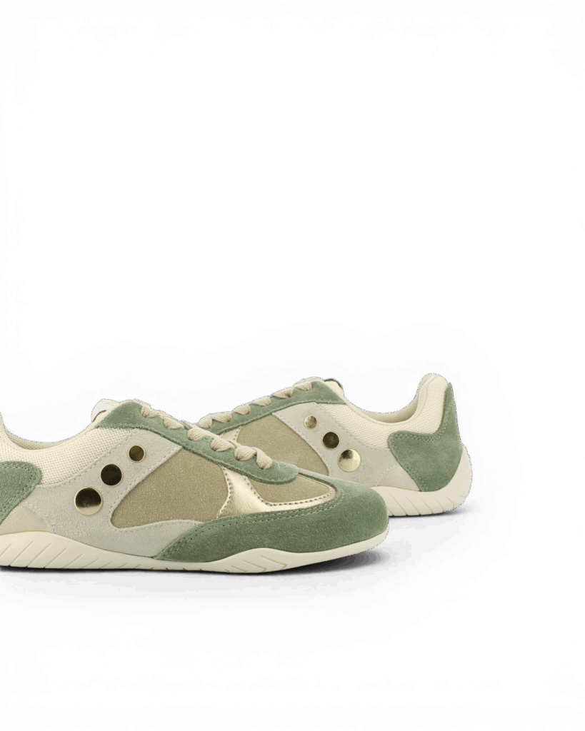 Basket basse femme verte et beige