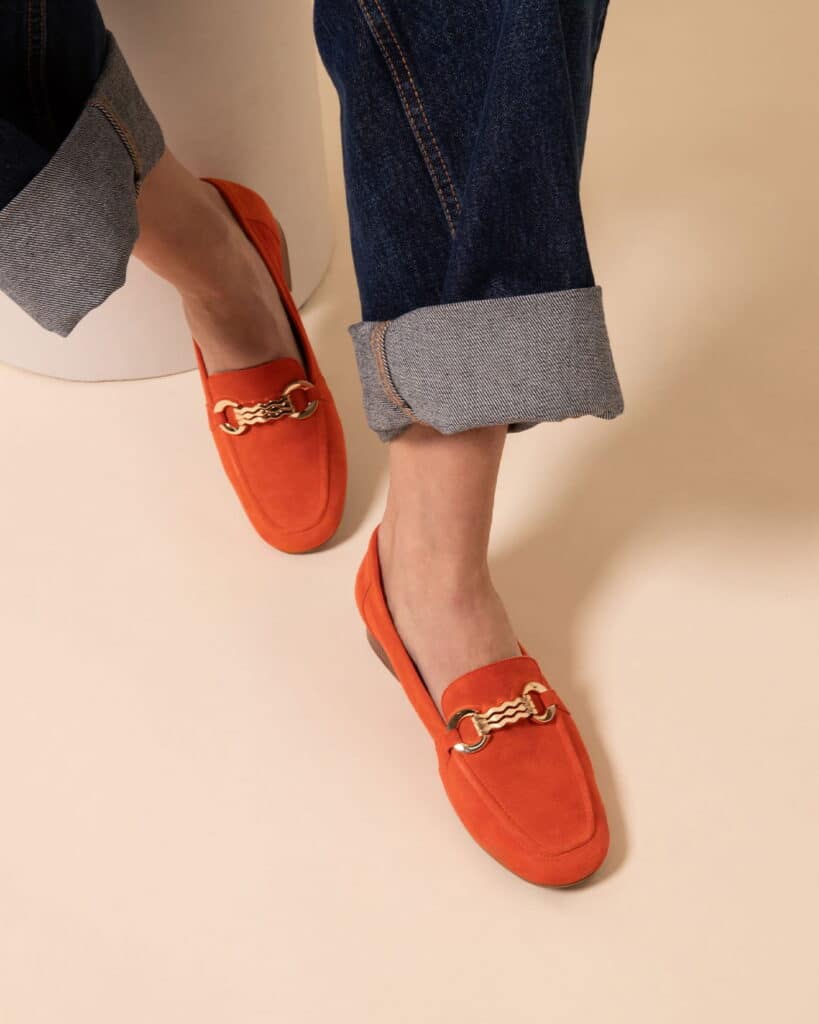 Mocassin daim femme corail