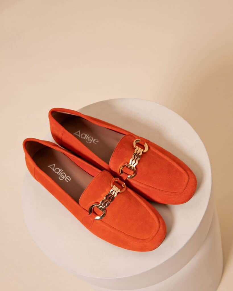 Mocassin daim femme corail