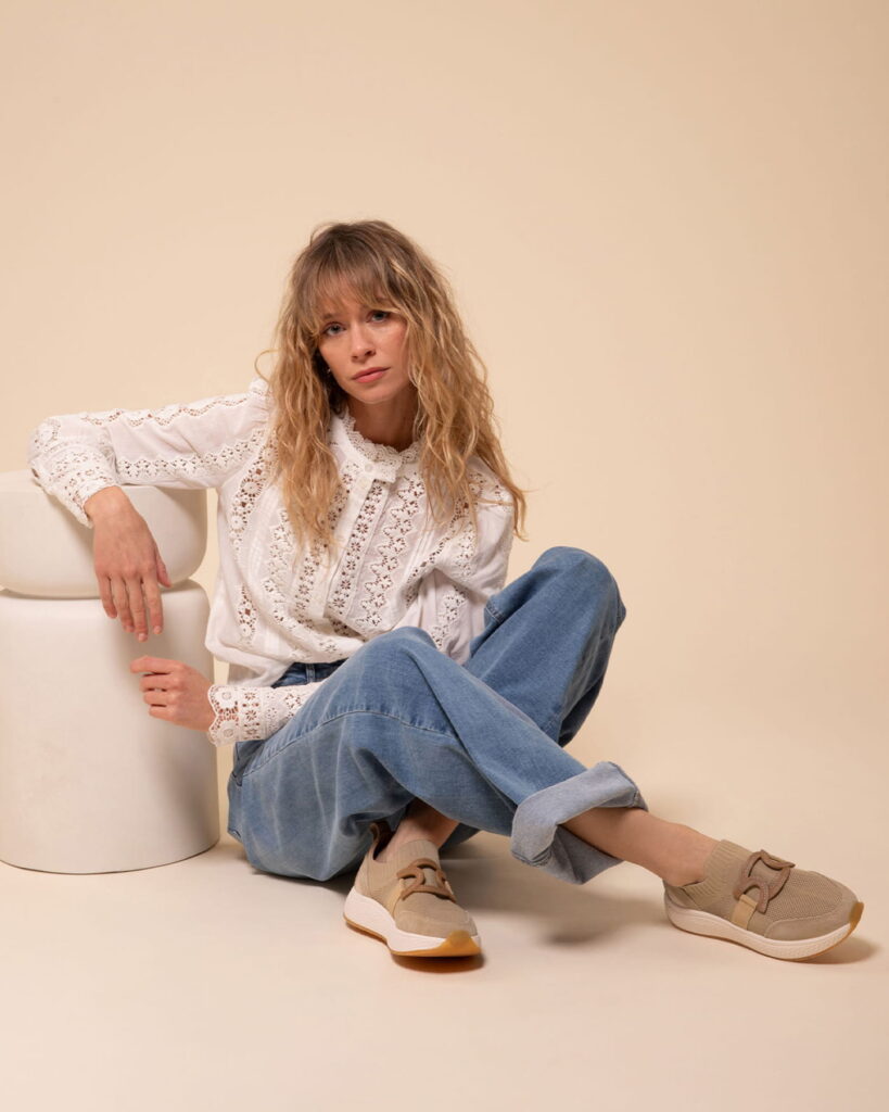 Mocassin basket femme beige