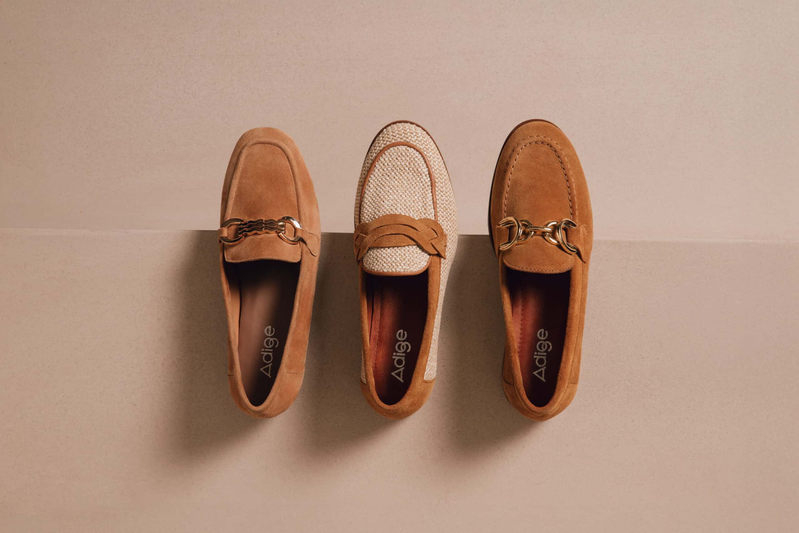 Mocassins Klo camel Elio raphia et Eddy camel