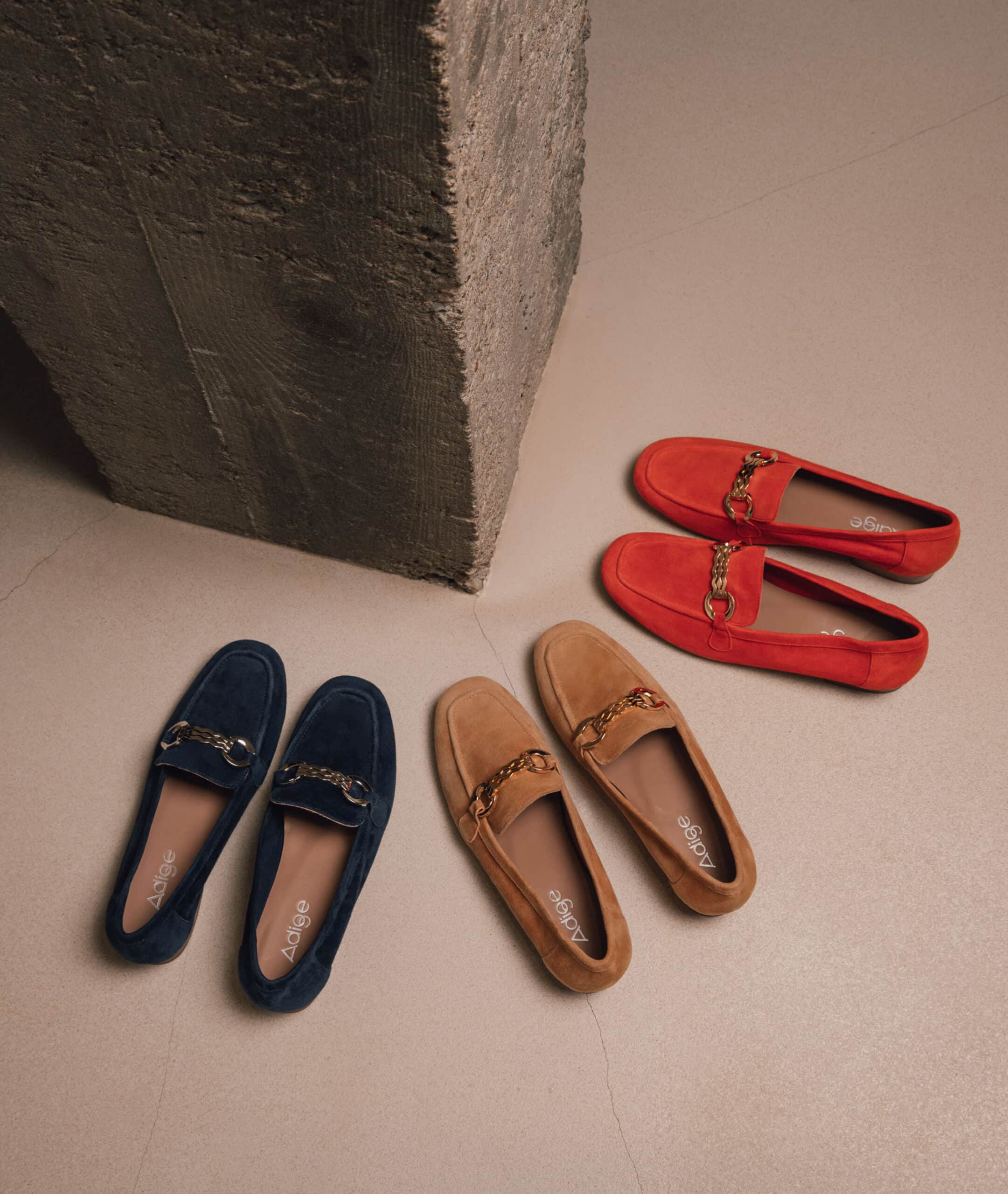 Mocassins Klo bleu marine camel et corail