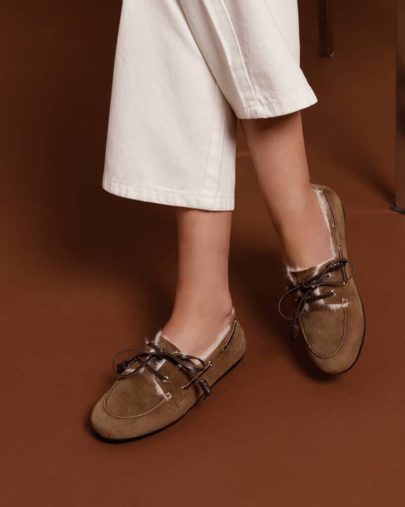 Mocassin fourrure femme noix