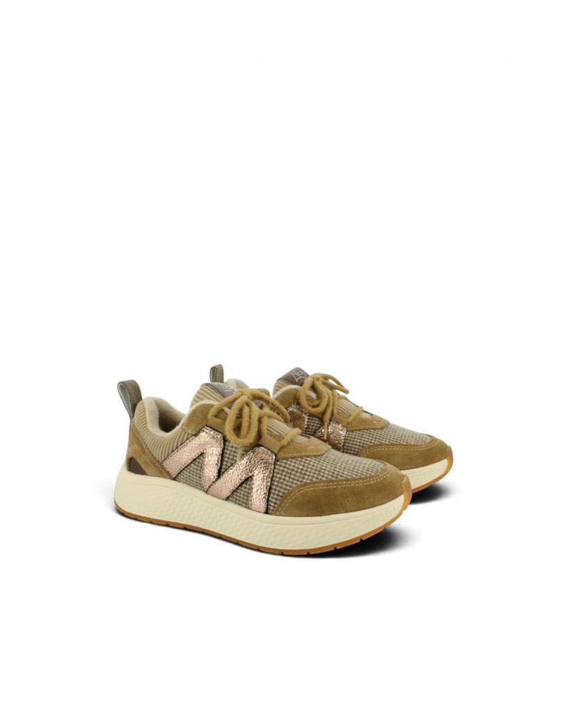 Basket fourrure femme en cuir camel