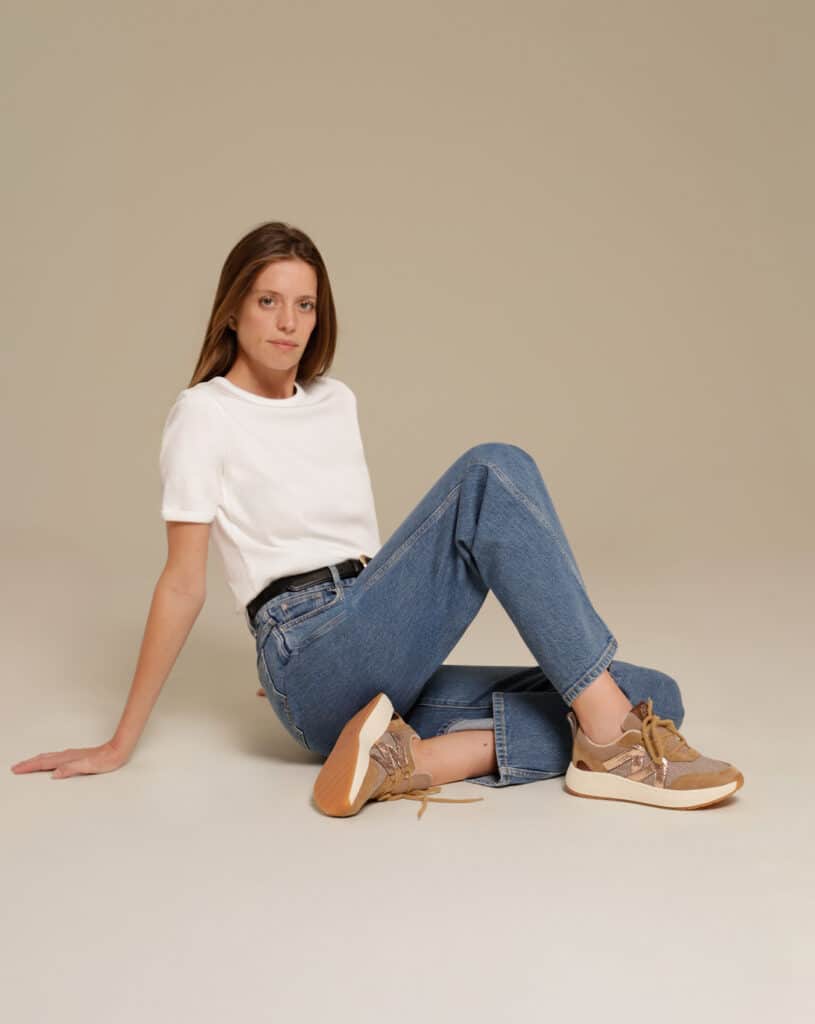 Basket fourrure femme en cuir camel