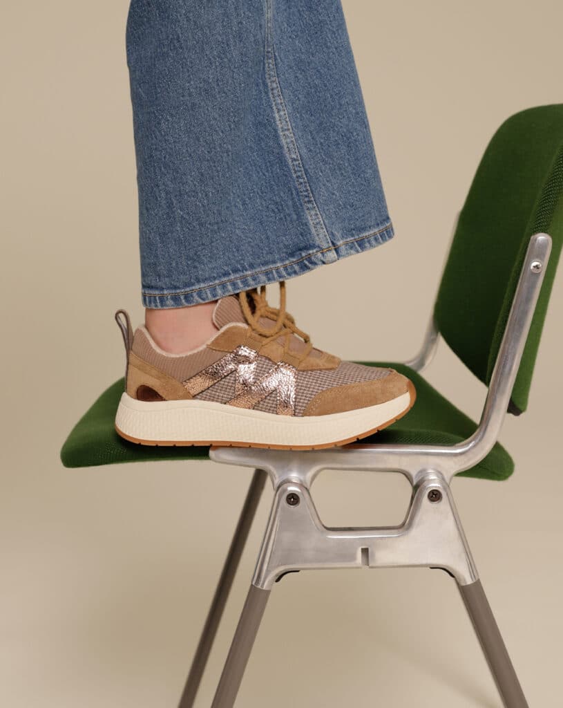 Basket fourrure femme en cuir camel