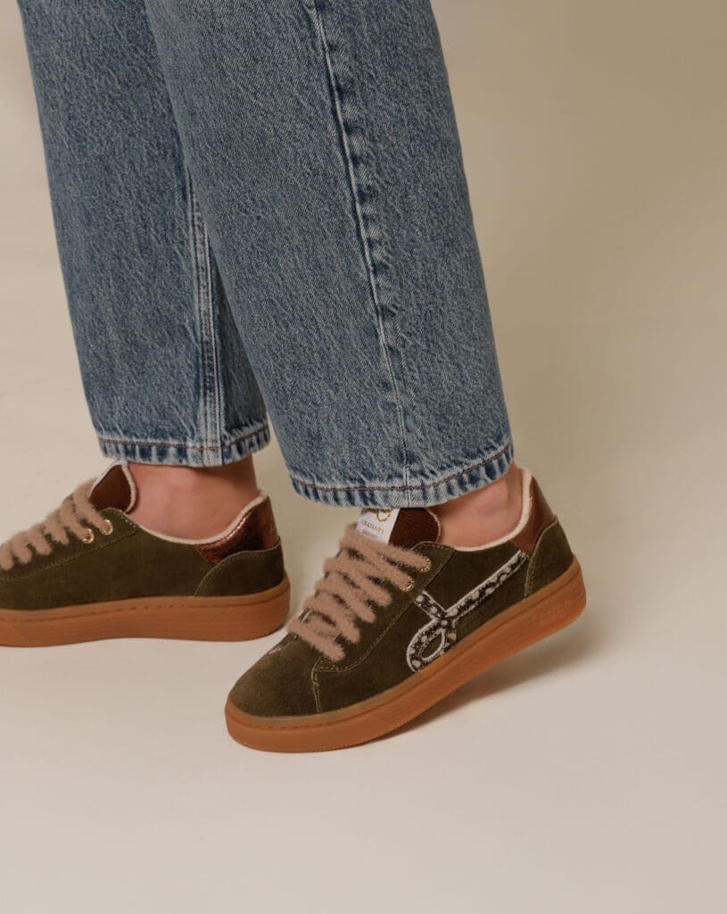Basket femme cuir kaki Alfa1