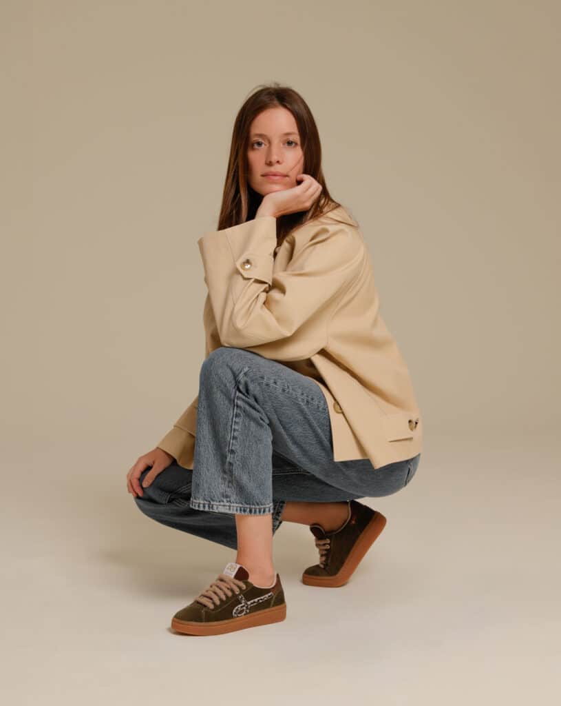 Basket femme cuir kaki Alfa1
