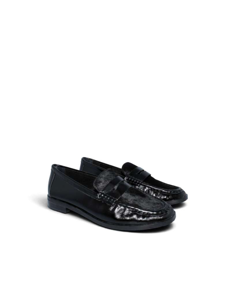 Mocassin à poil femme noir Kuri