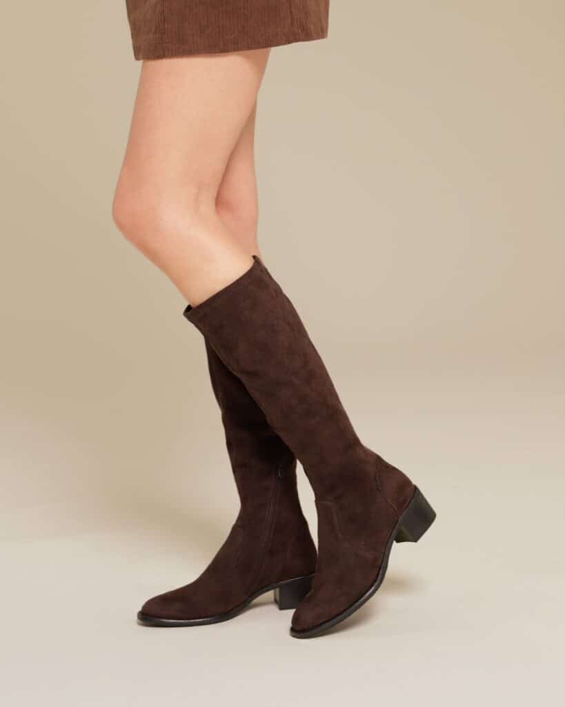 Bottes hautes en stretch marron